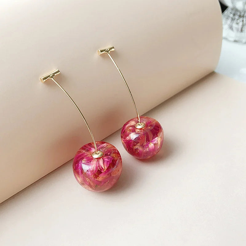 Cherry Charm Pendant Earrings, Fruit Jewelry