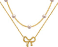 18K Gold Plated Satellite Pearl & Bow Pendant Necklace