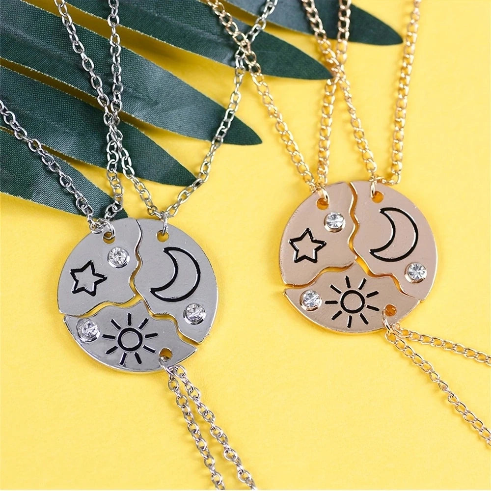Trendy Sun Moon Star Cloud Charm Friendship Necklace Set