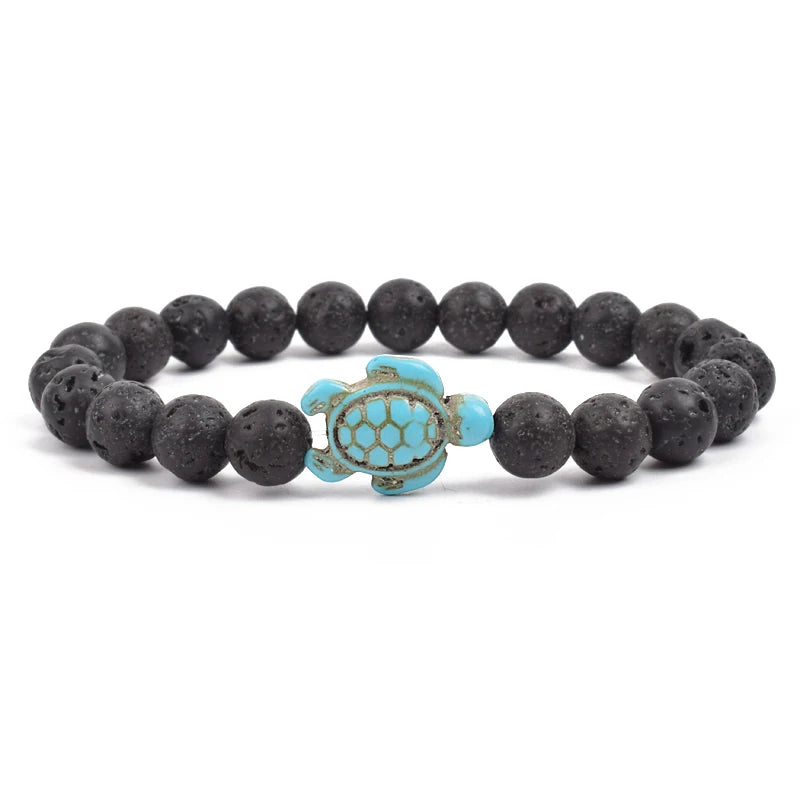 8Mm Sea Turtle Turquoise Bead Bracelet, Boho Beach Jewelry