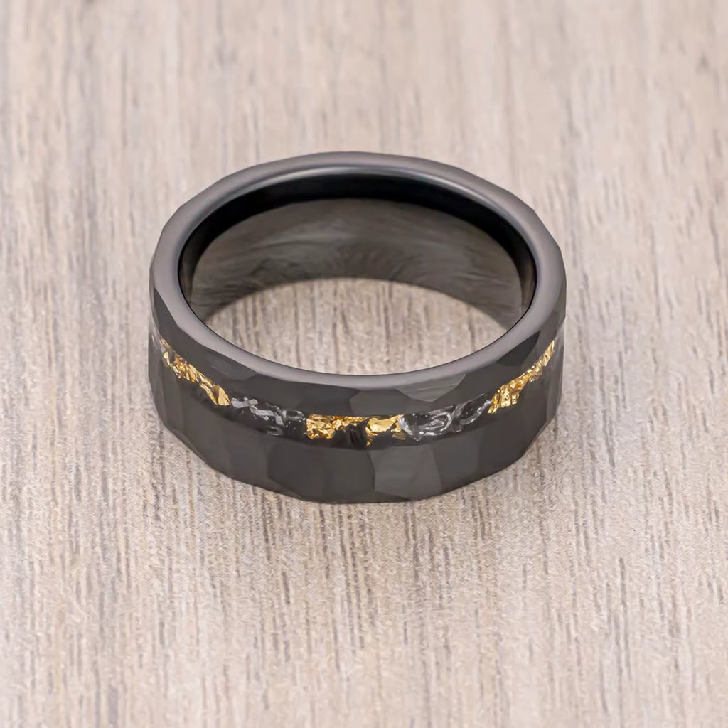Men'S 8Mm Black Meteorite Tungsten Wedding Band Ring